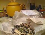 photo of a decoction with teapot and mixed Chinese herbs