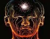 a diagram of human head with spark on forehead