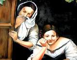 two Italian women looking at their kitchen window