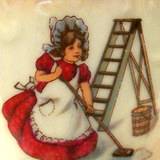 An old fashioned girl scrubbing the floor with white vinegar